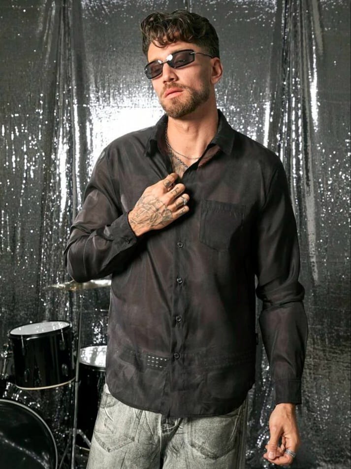 UPTOWN FUNKY SHEER PANEL SPREAD COLLAR MEN'S SHIRT